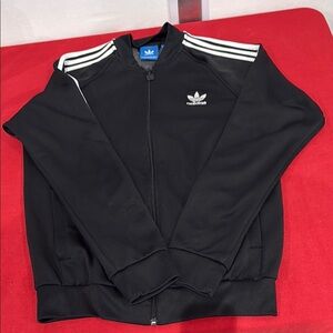 Adidas Black Bomber Jacket with Ribbed Cuffs and Stand-up Collar